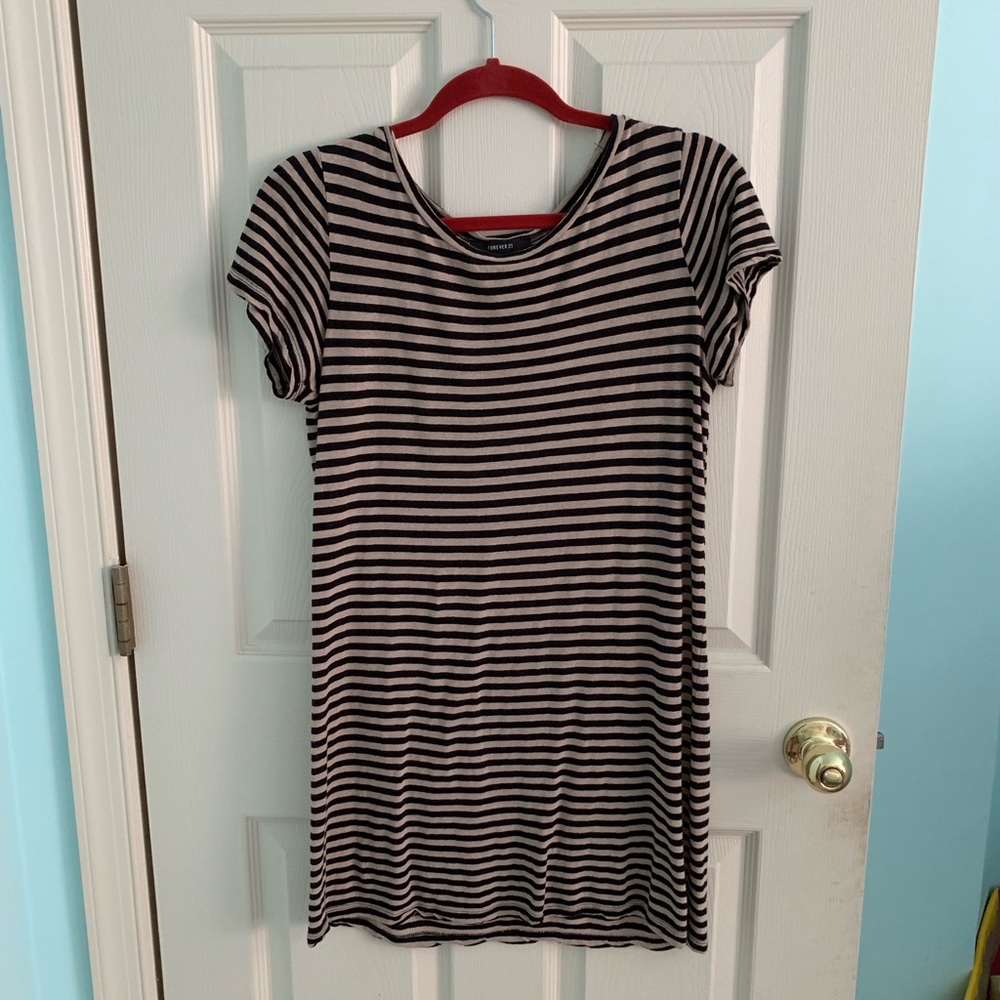 brown and black striped tshirt dress